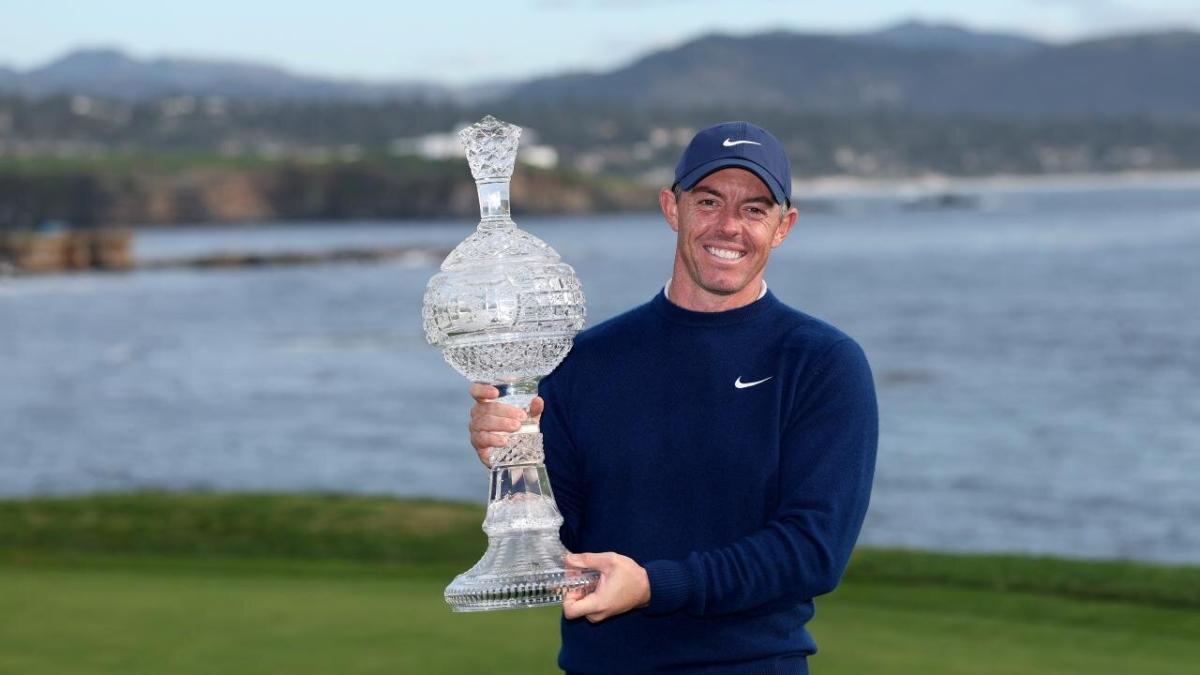 Rory McIlroy celebrates Pebble Beach victory 
